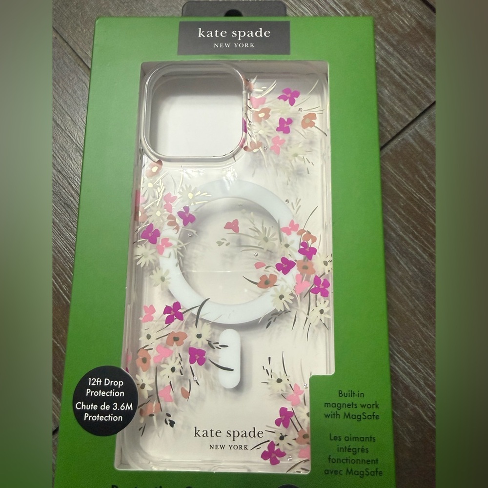New in box kate spade Floral iPhone 16 ProMax Case with MagSafe - Clear and Pink